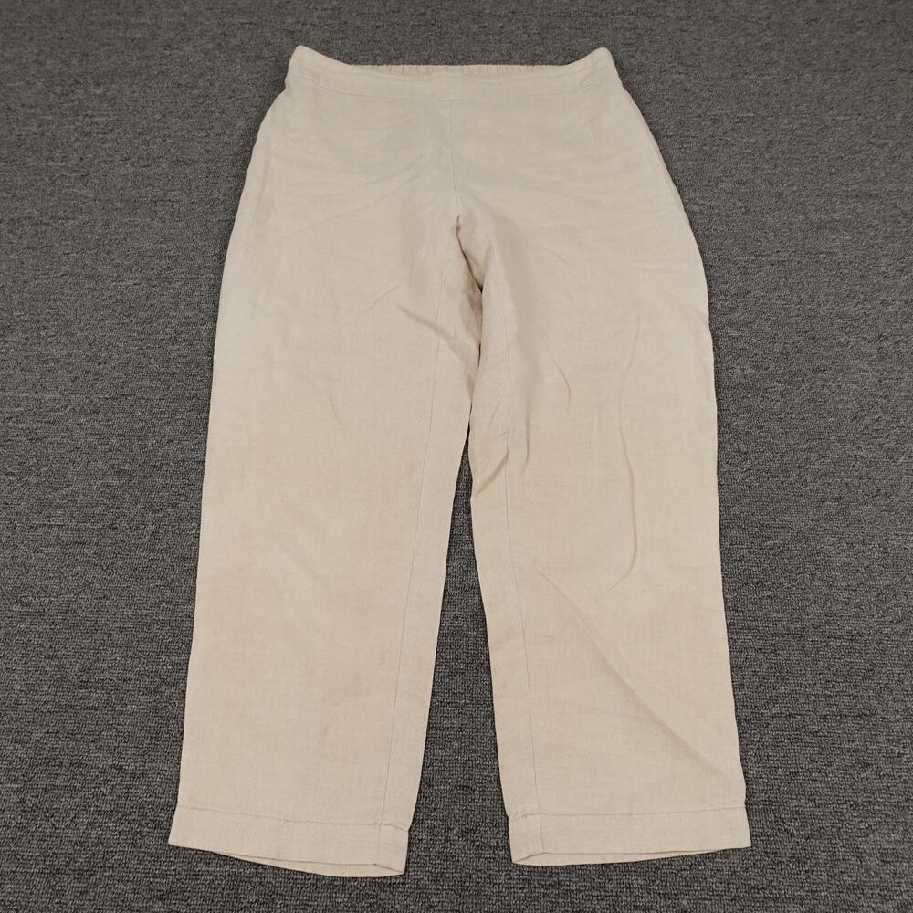 Eileen Fisher Pants Womens XS Beige Linen Ankle Straight Leg Elastic Waist